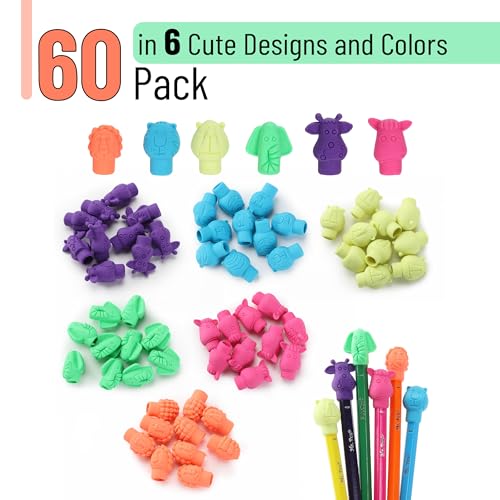 Mr. Pen- Erasers, Cap 60 Pack, Animal Eraser Caps, Erasers for Kids, Pencil Eraser, Toppers, Cute Colorful School Supplies