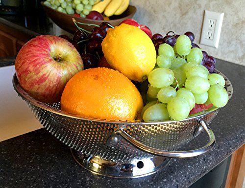 Dld COMINHKPR148780 Stainless Steel Micro-Perforated 5-Quart Colander - Professional Strainer With Heavy Duty Handles And Self-Draining Solid Ring Base thumb #7