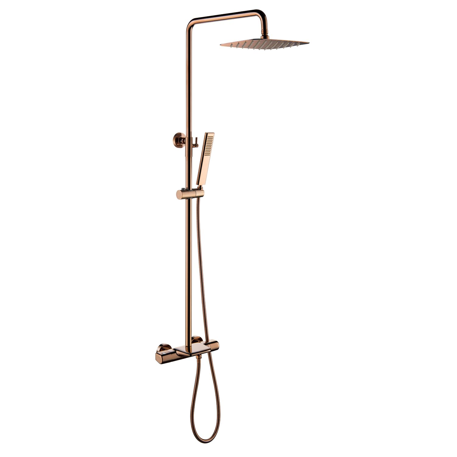 NGDFGR Shower Faucet Mixer Set, Brushed Gold Bathroom Shower With 10" Rainfall Shower Head Thermostatic Bathtub Shower Mixer Rain Shower Head Square Hand Shower And Shower Hose,D