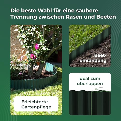Novatool Beetumrandung 20 cm hoch I 9 Meter I Grün I Beeteinfassung Gießrand Begrenzung Garten Rasenkante Kunststoff Beeteingrenzung Rasenbegrenzung Rasenumrandungen Beetumrandungen