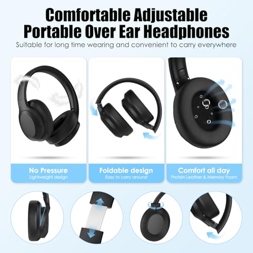 Active Noise Cancelling Headphones, Wireless Over Ear Bluetooth Headphones,100H Play Time Bluetooth Headphone with Microphone,Lightweight and Foldable Comfortable Deep Bass for Work/Gym Black - Image 7