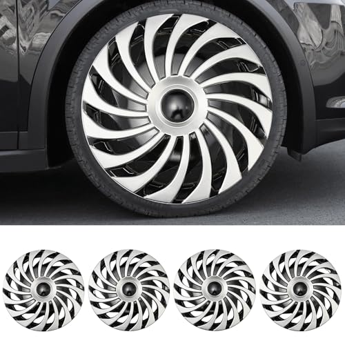 Image of Spiral Silver with Black Hubcap Wheel Cover Replacement Kit 14 inch Hub Caps Wheel Rim Cover Car Exterior Accessories Pack of 4, 14 inches