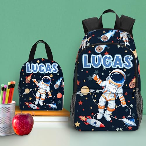 Custom Kids Backpack Back to School Supplies for Boys Personalized School Backpack Set with Lunch Box Astronaut Backpack School Bag Bookbag for Students Elementary Children Travel4