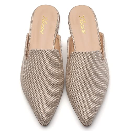Image of Tilocow Women's Pointed Toe Flat Mules Backless Slip On Loafers