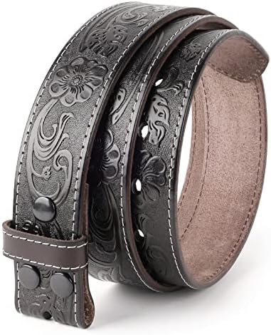NPET Full Grain Cowhide Leather Western Belt with Engraved Tooling for Men without Buckle