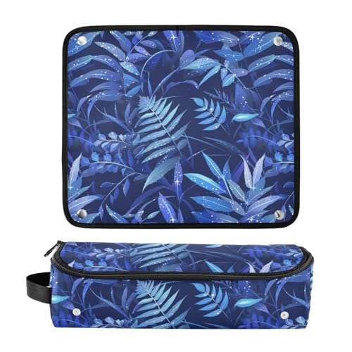Bolsa de viaje para herramientas de cabello Dark Blue Leafs para mujeres con tapete resistente al calor removible para plancha y accesorios de cuidado del cabello miniatura 3