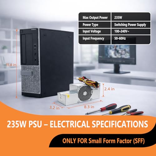 Image of PW116 WU136 235W Desktop Power Supply for Dell Optiplex 760 780 960 980 Small Form Factor (SFF) Systems FR610 6RG54 MPF5F N6D7N RM112 67T67 R225M R224M H255T H235P-00 L235P-01 D235ES-00 F235E-00