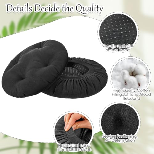 Marsui 4 Pieces Soft Stool Covers Round Bar Stool Cushions with Elastic Band Padded Seat Covers Nonslip Round Seat Cushions for Chairs Seat Slipcovers(12 Inch,Black) - Image 4