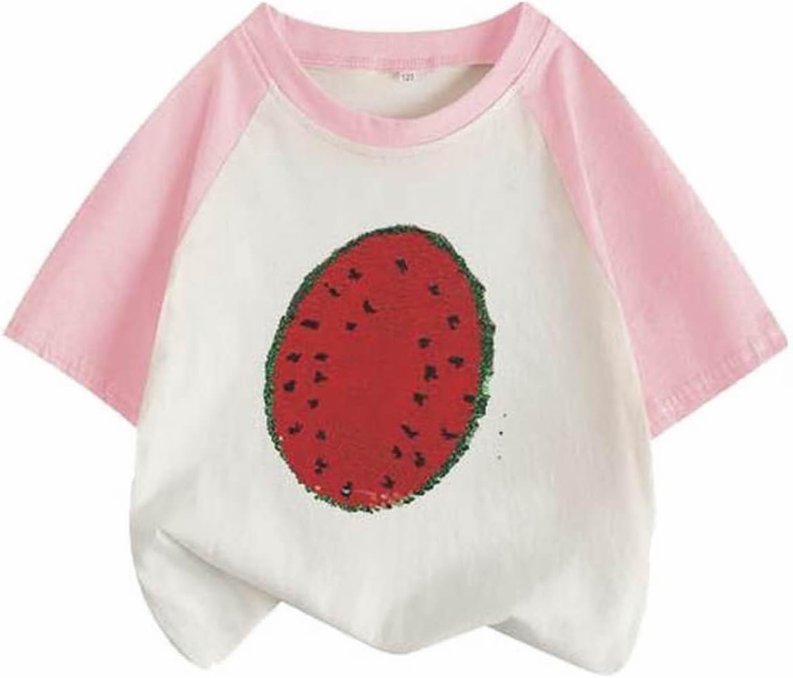 Toddler Kids Baby Boys Girls Gifts for Children Changing Flip Sequins T Shirt Watermelon Tops Toddler (Pink, 2-3 Years)