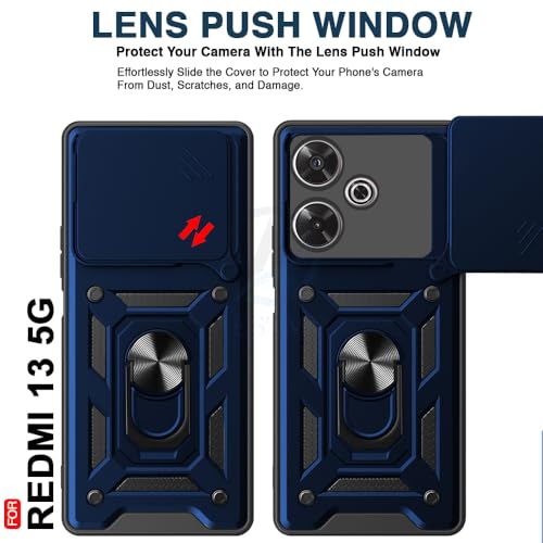 Image of AESTMO Tough Armor Redmi 13 5G / Poco M6 Plus 5G Bumper Back Case Cover | Ring Holder & Sliding Camera Shield Cover | 360 Degree Protection Back Case Cover for Redmi 13 5G / Poco M6 Plus 5G (Blue)