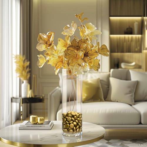 Image of HappyFiller 2 LB Mini Gold Flat Marbles Glass Gems,Weighted Fillers Pebbles | Flower Vases,Candle Holder Stones,Wedding Party Home Floral Decor Gemstones,1 /2 inch Each