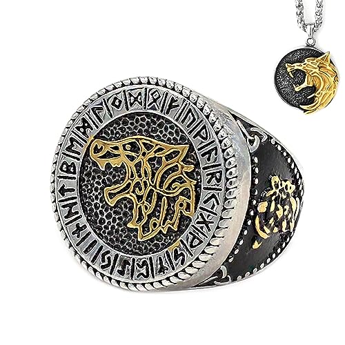 Bague collier Viking homme loup Fenrir anti-ternissement avec sac cadeau