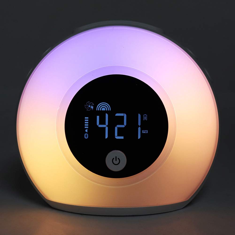 Lampada per Dormire con Musica, Sveglia con Luce Sveglia, Altoparlante, Lampada da Tavolo per Camera da Letto, 4 Livelli di luminosità, Musica Soft