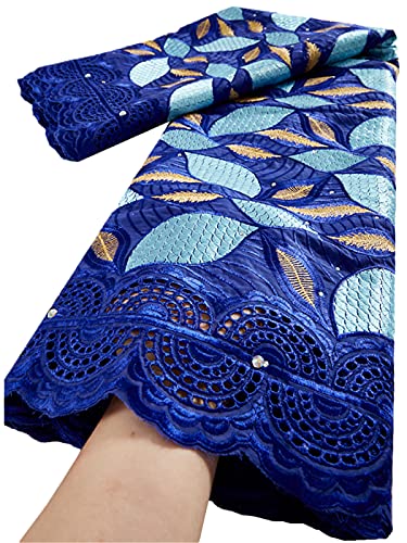 Tela africana de cordón de Suiza de alta gama, encaje seco azul de 2,5 yardas