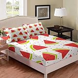 Juego de sábanas de sandía para colchón con líneas geométricas de Rayas Coloridas para niños y niñas, Juego de Ropa de Cama Pintada a Mano, 1 sábana Bajera con 2 Fundas de Almohada King