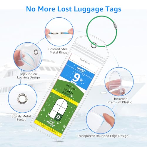 5 Pack Cruise Luggage Tag Holder for Royal Caribbean & Celebrity Ships in 2024-2025 by FUNMCAN, Narrow Clear Plastic Luggage Tags for Travel Suitcases Cruise Ship Essentials & Accessories Must Haves 5