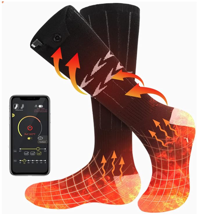 Rechargeable Heated Socks, 5V 5000mAH Battery Powered Heated Socks for Men Women, Electric Socks with 3 Heat Settings, Winter Outdoor Riding Hunting Fishing Warming Socks