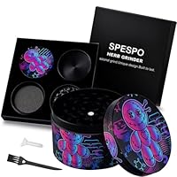 Moulin à Herbes Spespo - Design Crâne Couleur - 54 Dents Diamant - Avec Attrape-pollen & Tamis - Broyeur épices Durable - 11