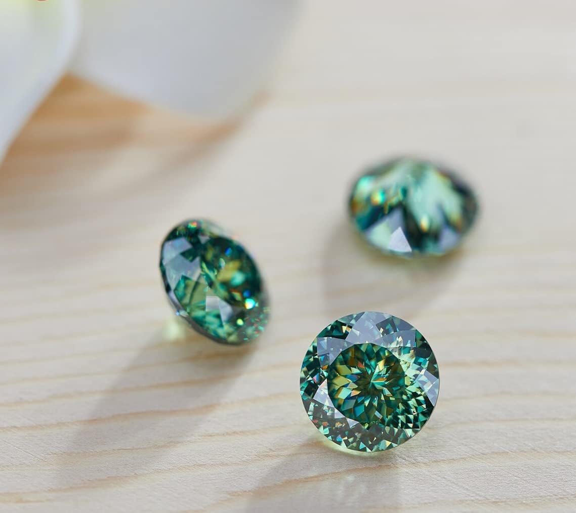 Loose Moissanite 2 Carat, Green Color Diamond, VVS1 Clarity, Portuguese Cut Brilliant Gemstone for Making Engagement/Wedding/Ring/Jewelry/Pendant/Earrings/Necklaces Handmade Moissanite