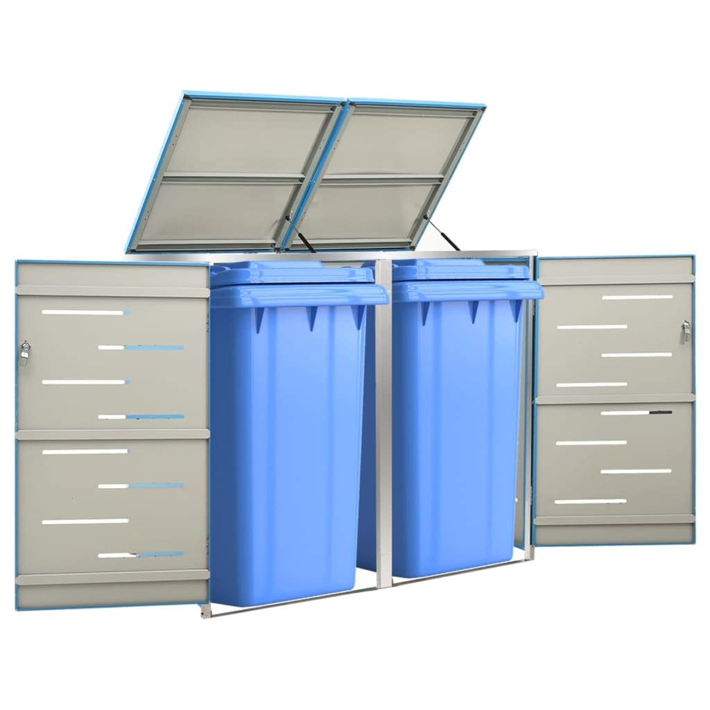 HUAKEHOM Mülltonnenbox für 2 Tonnen Mülltonnenbox 2er Abschließbar Rostfrei Müllbox Mülltonnenverkleidung Mülltonne Müllcontainer Gartenbox 138x77,5x112,5 cm Edelstahl