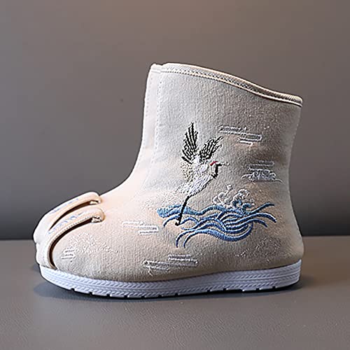 Boys Cloth Shoes Children Embroidered Shoes Boys Hanfu Shoes Boots Chinese New Year Shoes (Beige, 9-9.5 Years Big Kids)4