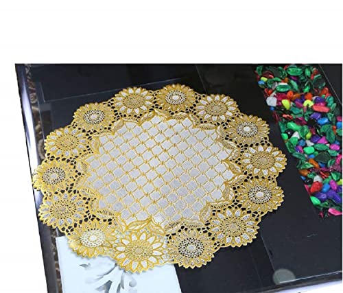 Image of Kuber Industries Dining Table Cover 6 Seater|Table Cover Cotton (Maroon) Floral Design Virgin Viny Soft Fabric 6 Pieces Dining Table Round Placemat Set, Gold - CTKTC045907
