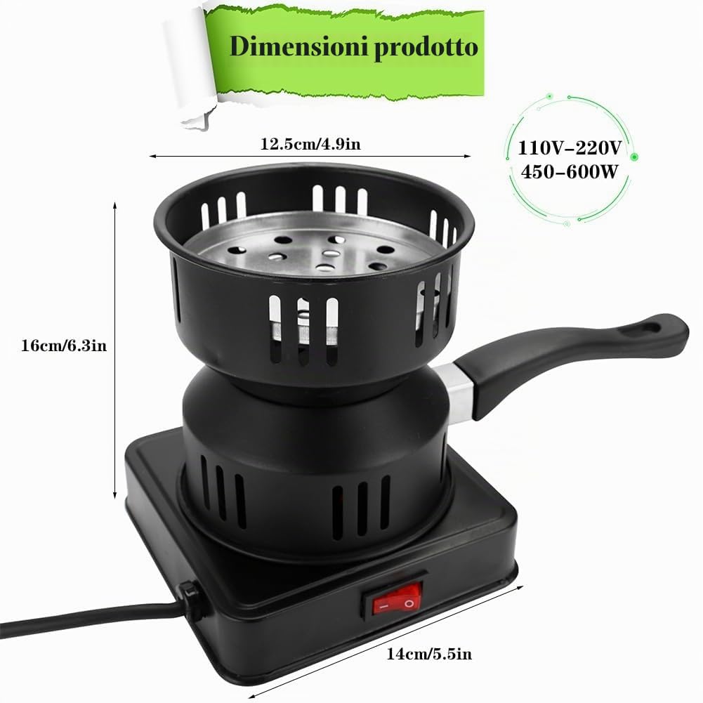 Yuragim Accendifuoco Elettrico a Carbone, 450-600 W, Bruciatore a Carbone, Elettrico a Carbone, Piastra Riscaldante, Accessorio con Maniglia e Griglia a Carbone per Casa Campeggio Barbecue