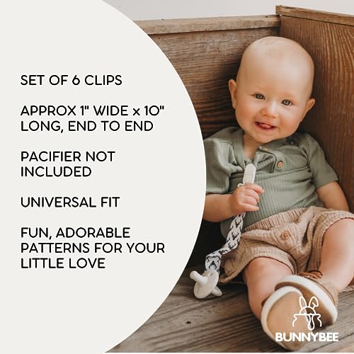 Image of BUNNYBEE Neutral Pacifier Clip Set, 6 Pack Pacifier Holder Clip for Boys and Girls, Stylish and Practical Baby Binky Teethers, Baby Shower (Timber Trails)
