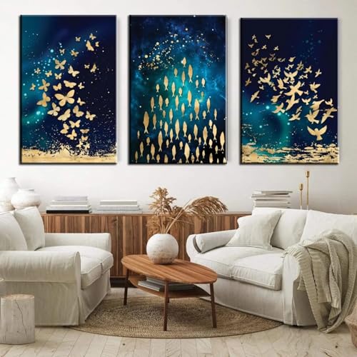 Œuvre d'art sur toile abstraite dorée de 60 x 90 cm, impression haute définition de prestige
