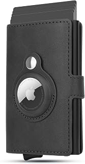 AirTag Wallet Kreditkartenetui für Herren, Kartenetui aus Leder, RFID-blockierendes Pop-Up-Bankkartenetui aus Metall.(Schwarz)