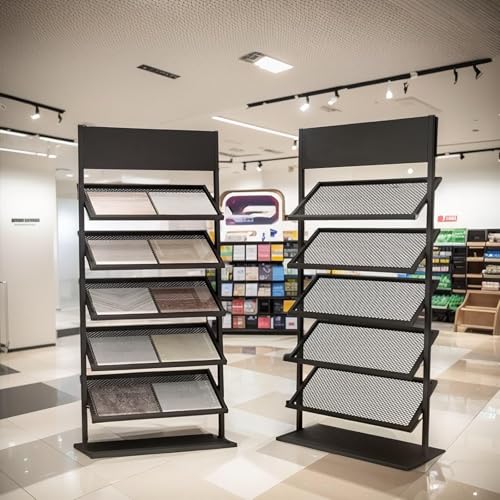 2 Pack Tile Sample Tile Display Rack Collectibles Display Shelf Black Metal Tile Display Stand Standing Stone Display Rack Rock Display Shelf 5 Tier Retail Rack For Tile Wood Floor Craft Shows