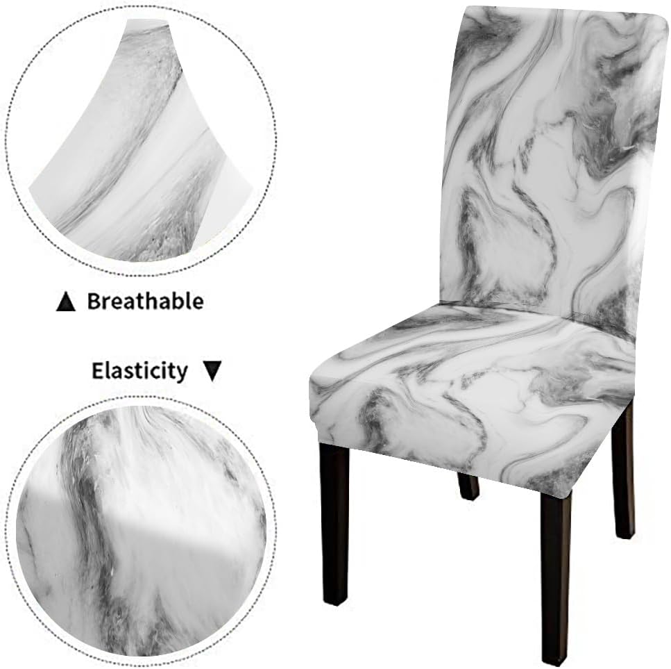 TOMWISH White Gray Ink Acrylic Painted Chair Covers Set of 4,Spandex Stretch Dining Room Chair Cover,Removable Washable Kitchen Parsons Chair Covers Seat Slipcovers