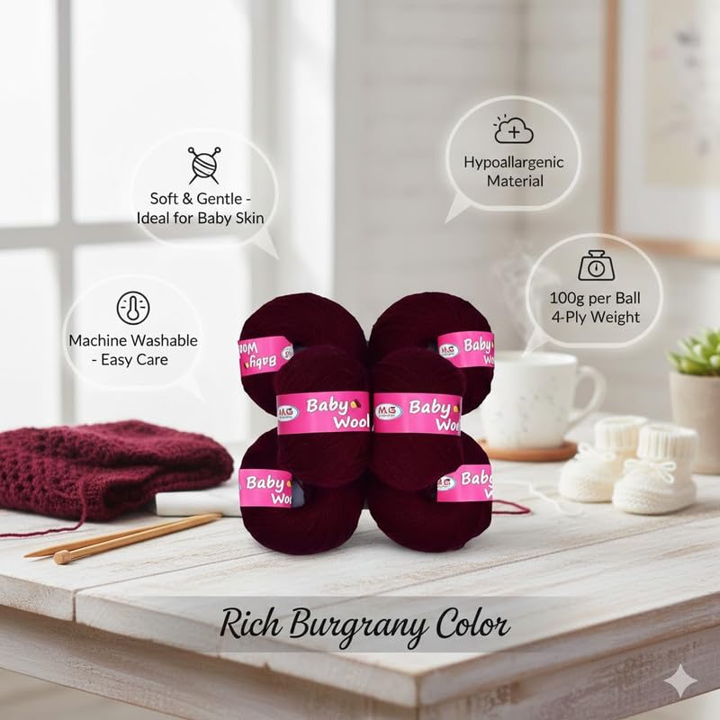 Image of Vard hman 100% Acrylic Wool Mehroon (14 pc) Baby Wool Wool Ball Hand Knitting Wool /Art Craft Soft Fingering Crochet Hook Yarn, Needle Knitting Yarn Thread Dye X