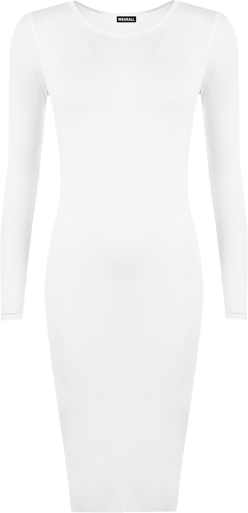 Wearall Women's White Plus Size Plain Long Sleeve Bodycon Stretch Midi Dress - 20-22