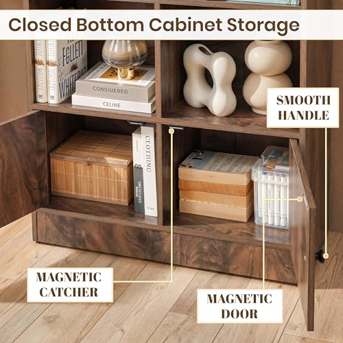 Image of ABOUT SPACE Tall Book Shelf for Home - 10 Shelves with Bottom Closed Compartment Engineered Wood Book Rack for Study Room Book Organizer Stand for Library, Living Room(L80 x B30.5 x H181.5cm -Walnut)