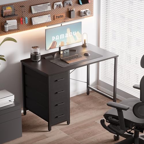 Pamray 32 Inch Computer Desk with 4 Drawers Small Office Desk for Home Bedroom Study Writing Simple Modern Computer Table Black - Image 3