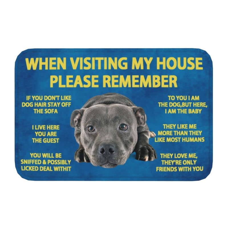 Ensound When Visiting My Houseplease Remember Staffordshire Bull Terrier Doormat Comfortable Soft Rug Non-Slip Welcome Mats for Home Kitchen Washable Bathtub Shower Mats Decorative 24X16 Inch