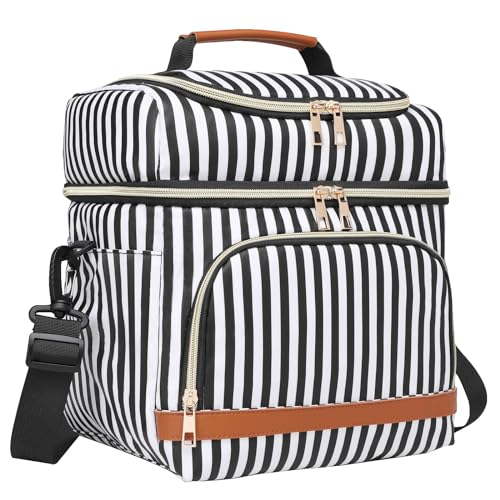 Image of YESBAG Lunch Bag for Women, Leakproof Insulated Soft Adult Lunch Tote Cooler Bag Box With Adjustable Shoulder Strap for Office & Picnic (Black Strip, 11L)