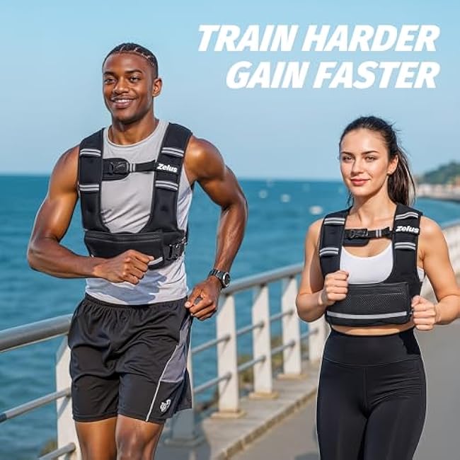 ZELUS Weighted Vest for Women Men, 4-10lb/11-20lb/20-32lb Adjustable Weight Vest with 6 Iron Sand Bags, U-Shaped Rucking Vest with Adjustable Buckle Straps, Workout Vest for Strength Training, Black