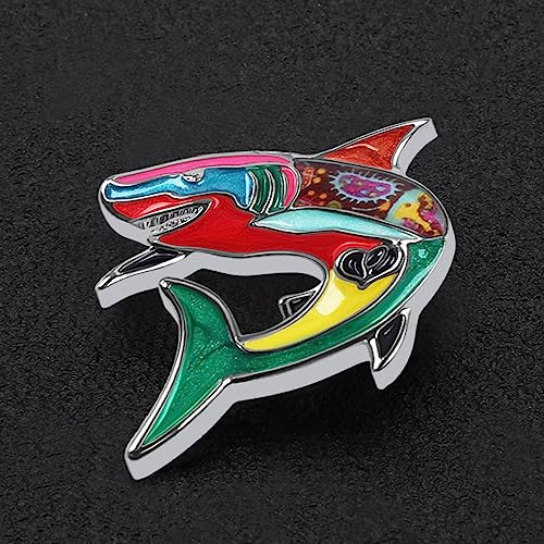 Image of Enamel Shark Brooch Pins Summer Jewelry Zinc Alloy Whale Dolphin Ocean Animals Brooches for Women Girls Gifts Scarf Pin Charms