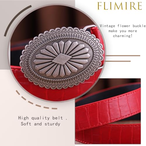 Women Red Western Belt with Star Buckle Vintage Ladies Leather Belts for Pants Jeans Dress Cowboy Cowgirls Belt3