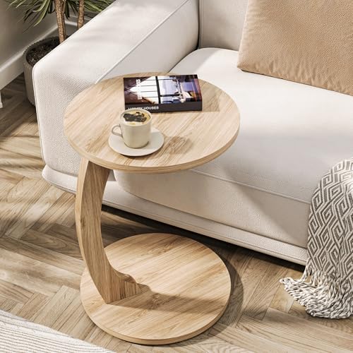 Table d'appoint ronde C001 noyer à roulettes – Tubibu