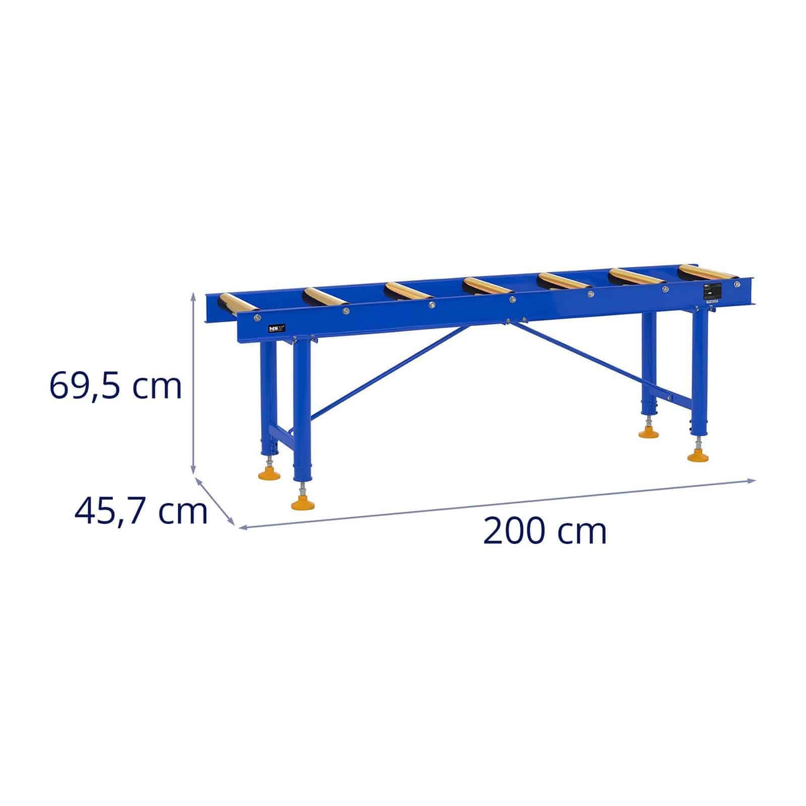 MSW Rulliera Folle Rullo Trasportatore per Segatrice MSW-RT-400 (Acciaio, 400 kg, 7 Rulli, 200 x 42 cm)