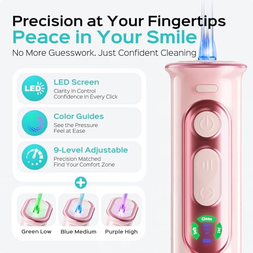 Image of COSLUS C51 Portable Water Flosser for Teeth: 3 Modes & 6 Pressure Settings & T50 Portable Water Flosser for Travel with Screen Display & Pressure Indicator Light On-the-Go Pink & White