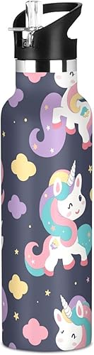 Miniatura 18 de Botella de agua colorida de dibujos animados de unicornios para niños con tapa de boquilla a prueba de fugas, doble pared aislada al vacío, a prueba