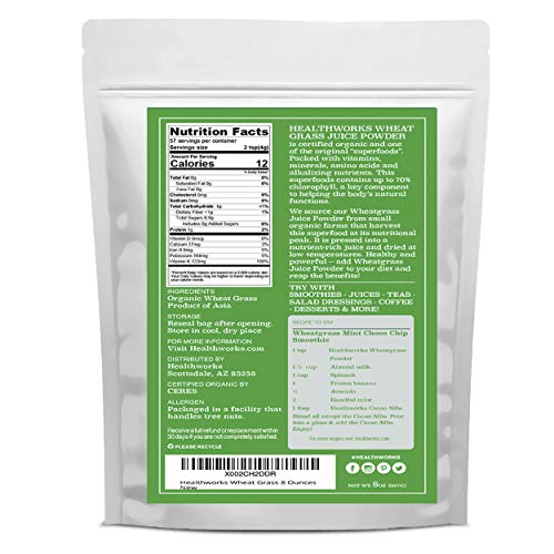Healthworks Wheatgrass Powder (8 Ounces) | Raw & Organic | Keto, Vegan & Non-GMO | Fiber Support | Rich in Chlorophyll & Antioxidant | Great Plant Protein Source