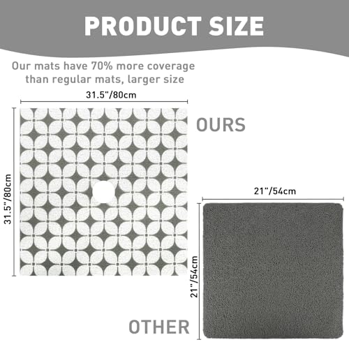 Image of Square Shower Mat Non Slip: 32 x 32 Inch Extra Large Shower Mats with Drain Hole in Middle - PVC Loofah Anti Slip Shower Floor Matt for Inside Shower