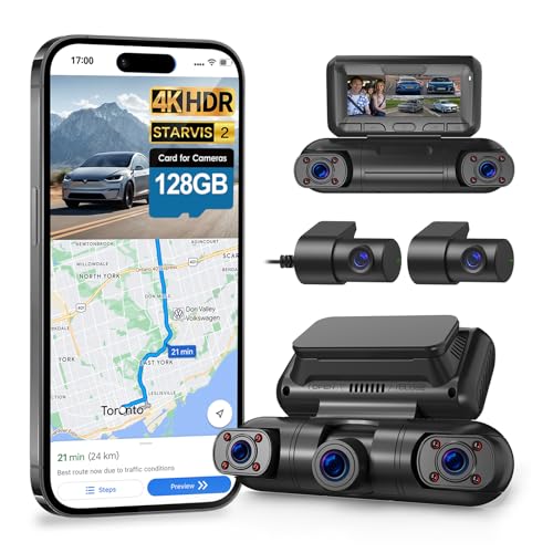 PRUVEEO 5 Channel Dash Cam Front and Rear Inside Left Right 4K 360 Dash Camera for Cars Built-in GPS WiFi Night Vision 24/7 Recording Parking Mode Monitor 128G Card Included