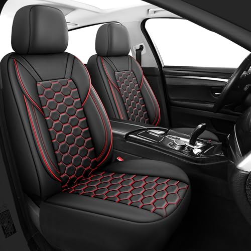 Carseatcover-UK Luxe gewatteerde PU lederen voorstoelhoezen rood en zwart, airbag veilig, universeel
