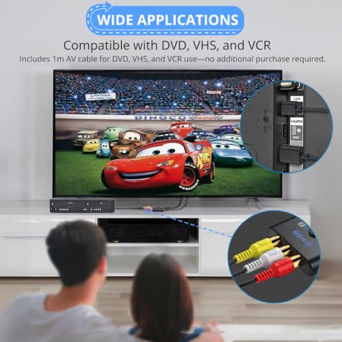 Image of CAMWAY RCA to HDMI Converter with AV Cable - 16:9 /4:3 Conversion 1080P AV to HDMI Adapter for Wii /PS1 /PS2 /N64 /X-box /DVD /VCR,Composite CVBS Video Audio Converter with HDMI Cable Supports PAL,NTSC